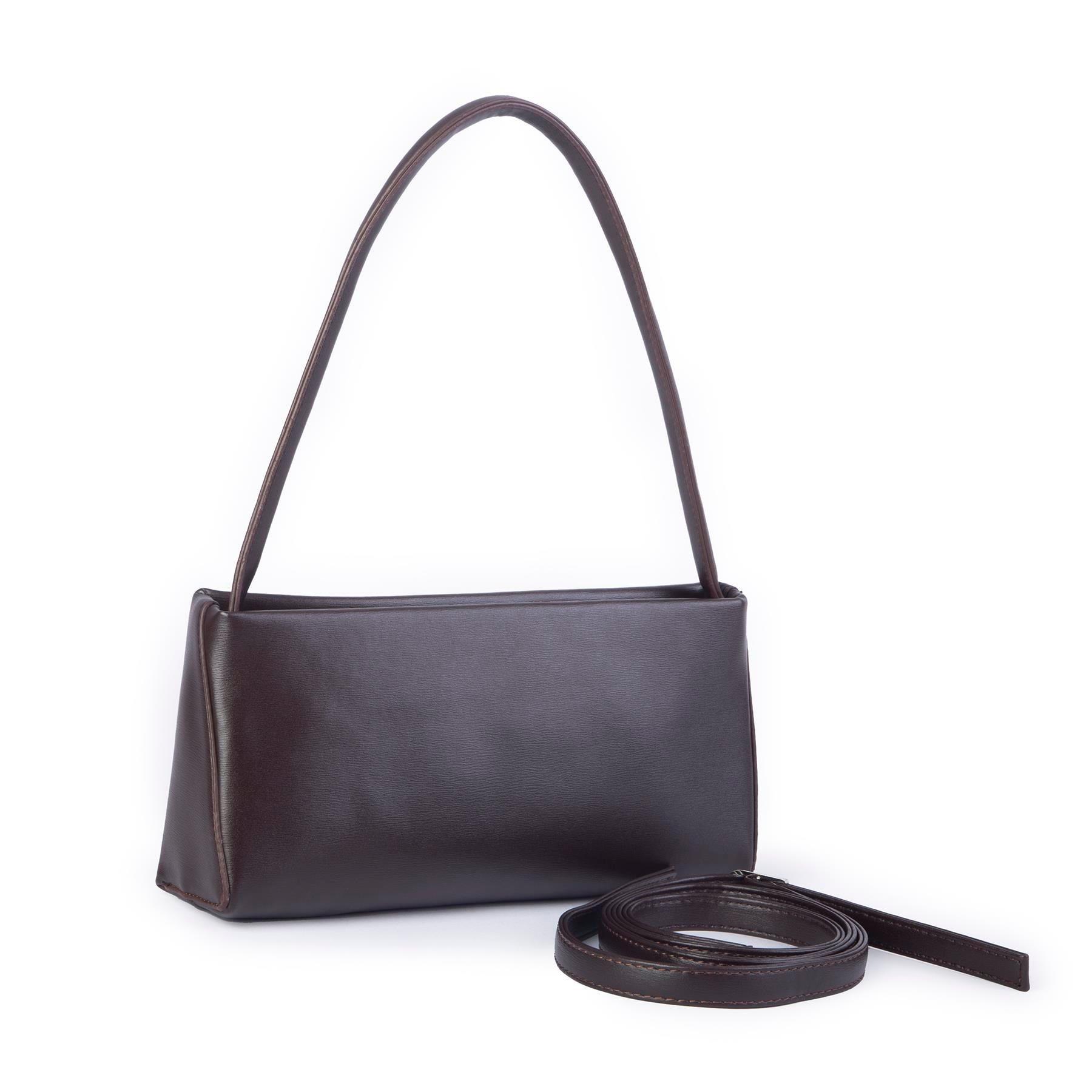 Nas Bag Kadın Basic Baget Omuz ve Çapraz Çanta Kahve Kımera (27x12 cm )