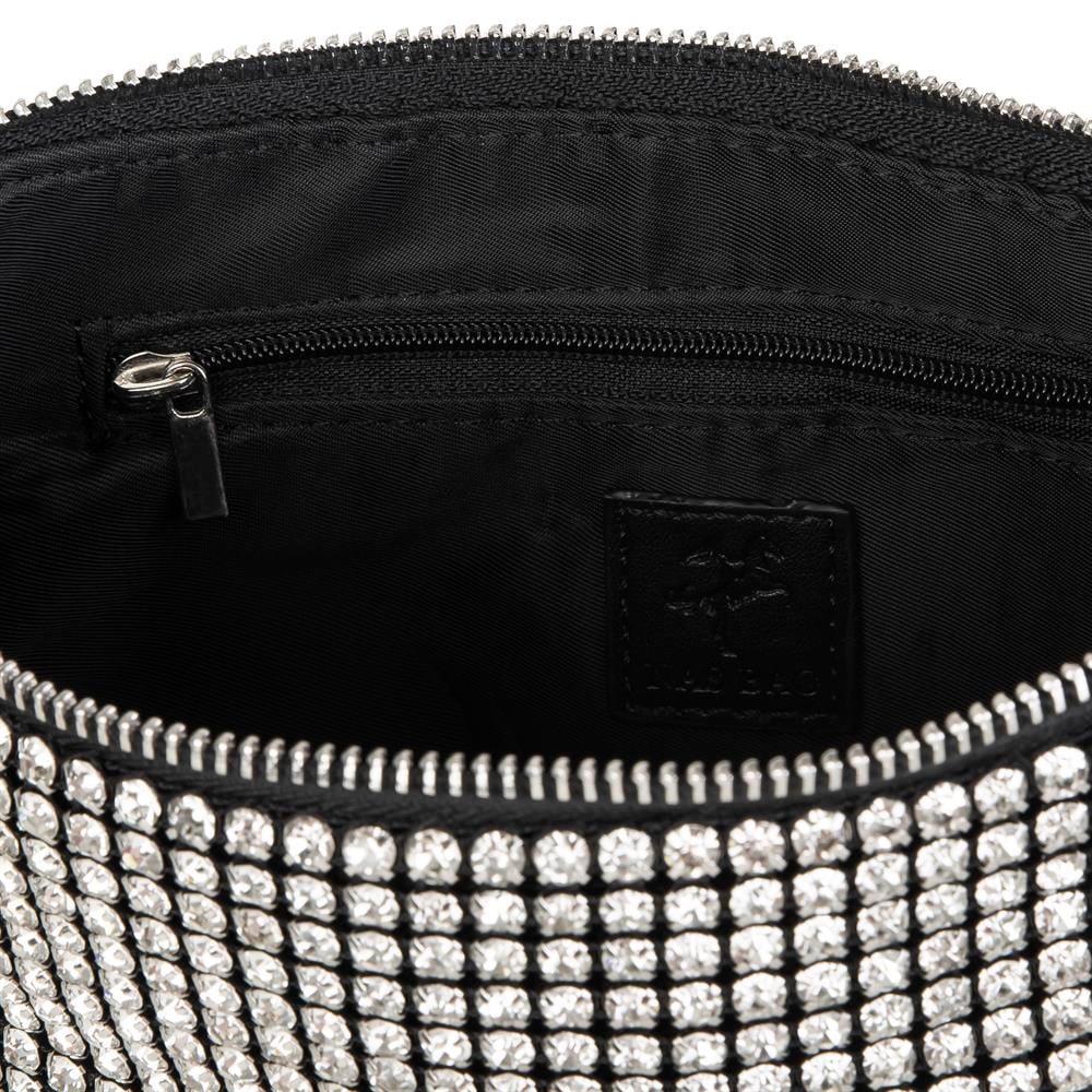 Nas Bag Kadın Çapraz Çanta Siyah White Diamond Beyaz Taşlı Ayarlanabilir Askılı