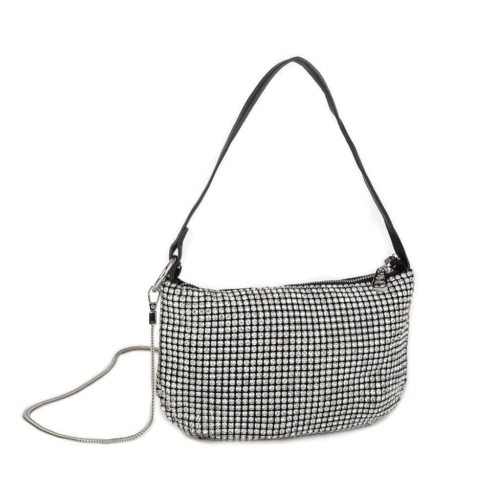 Nas Bag Kadın Çapraz Çanta Siyah White Diamond Beyaz Taşlı Ayarlanabilir Askılı