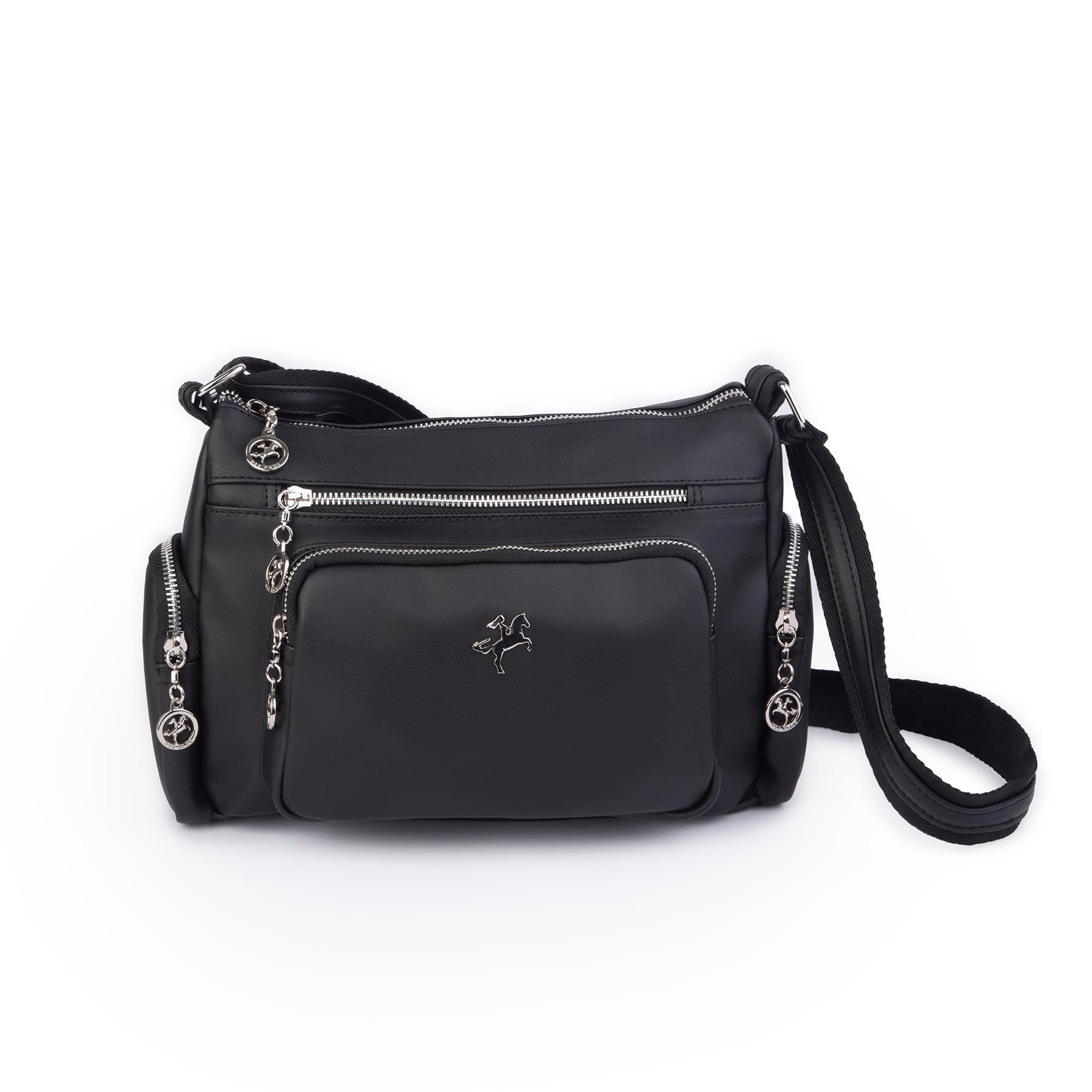 Nas Bag Kadın Çapraz Çok Gözlü Günlük Çanta Siyah Dona ( 30x22 cm ebatlarındadır.