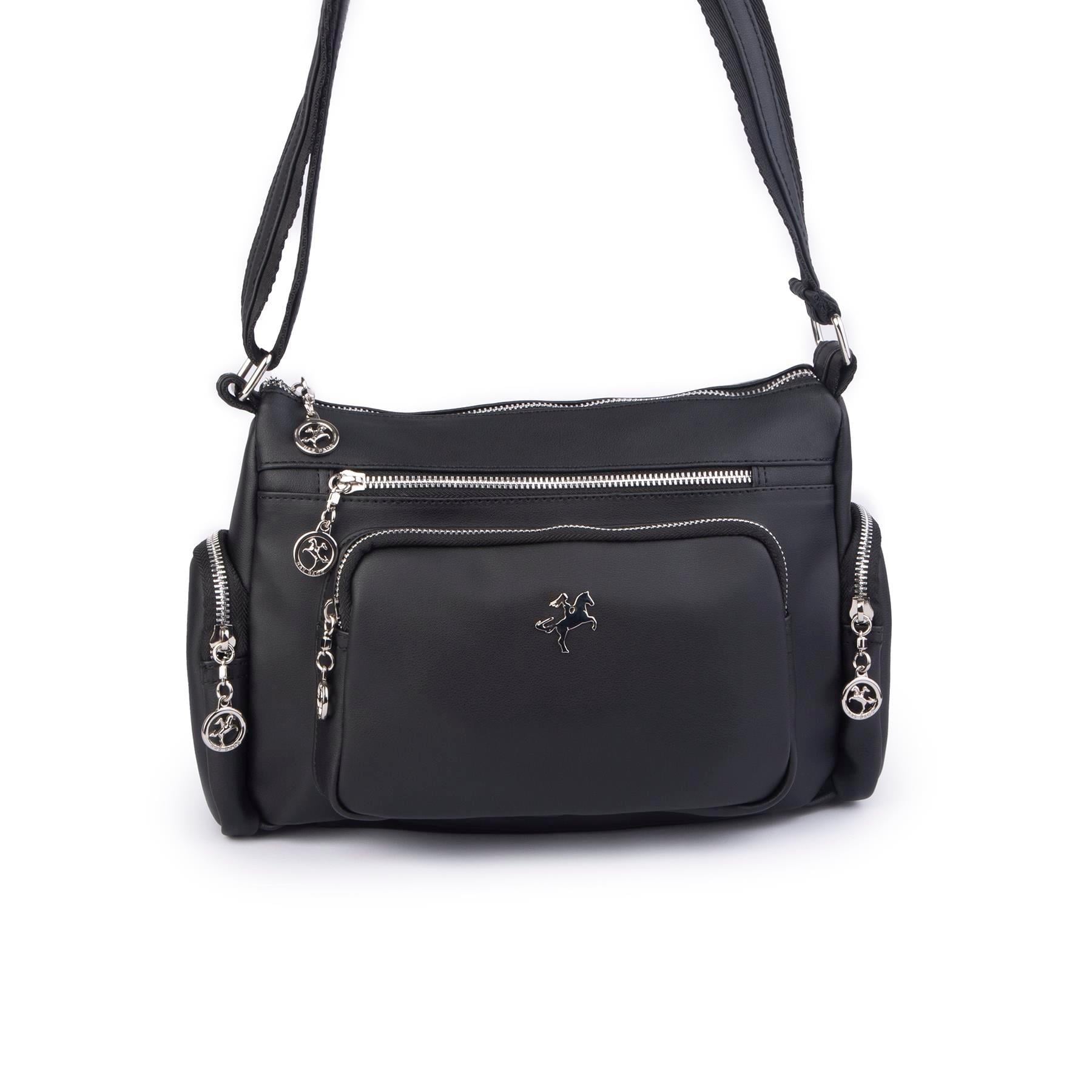 Nas Bag Kadın Çapraz Çok Gözlü Günlük Çanta Siyah Dona ( 30x22 cm ebatlarındadır.