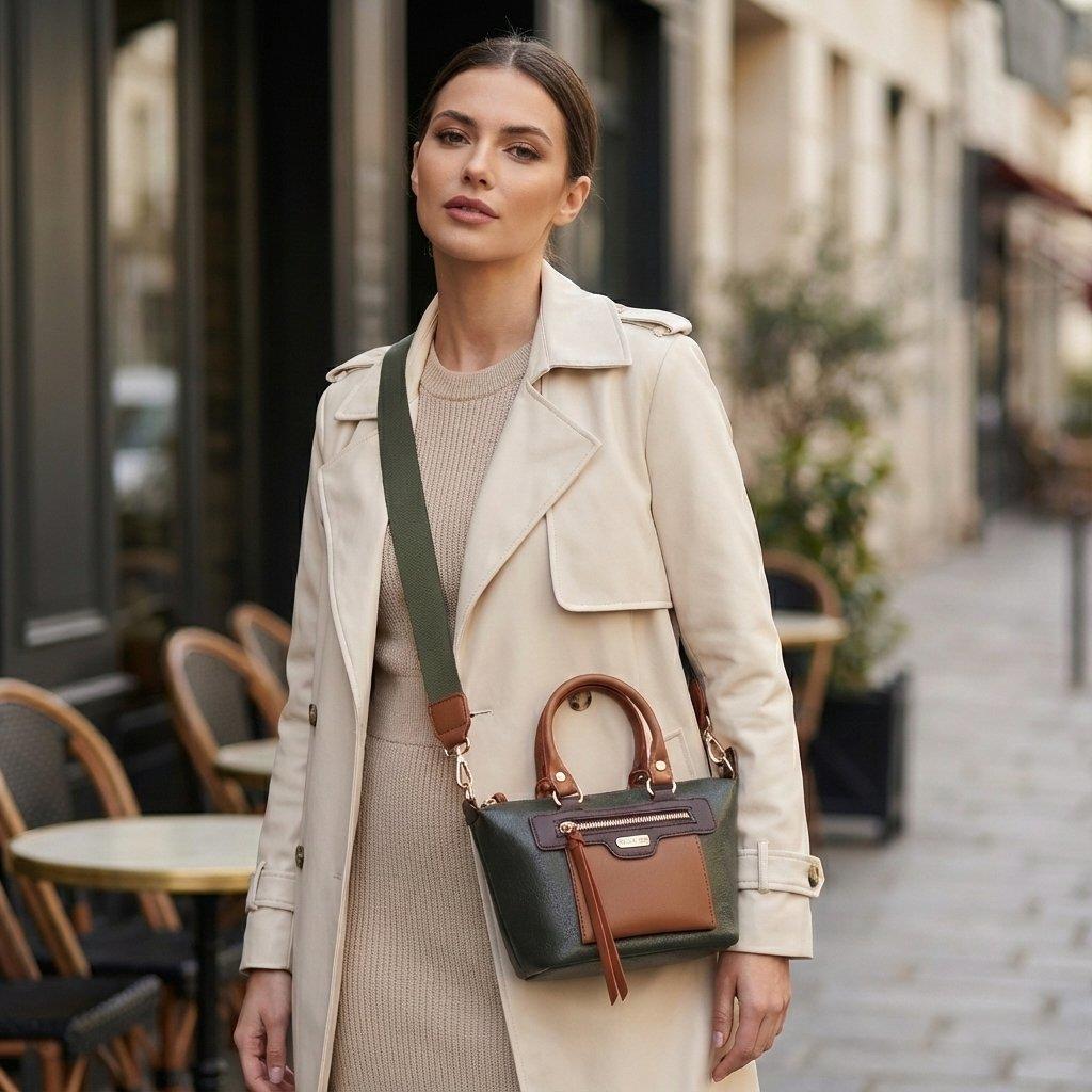 Nas Bag Kadın Mini El ve Postacı Çantası Haki Taba Kahve Victoria