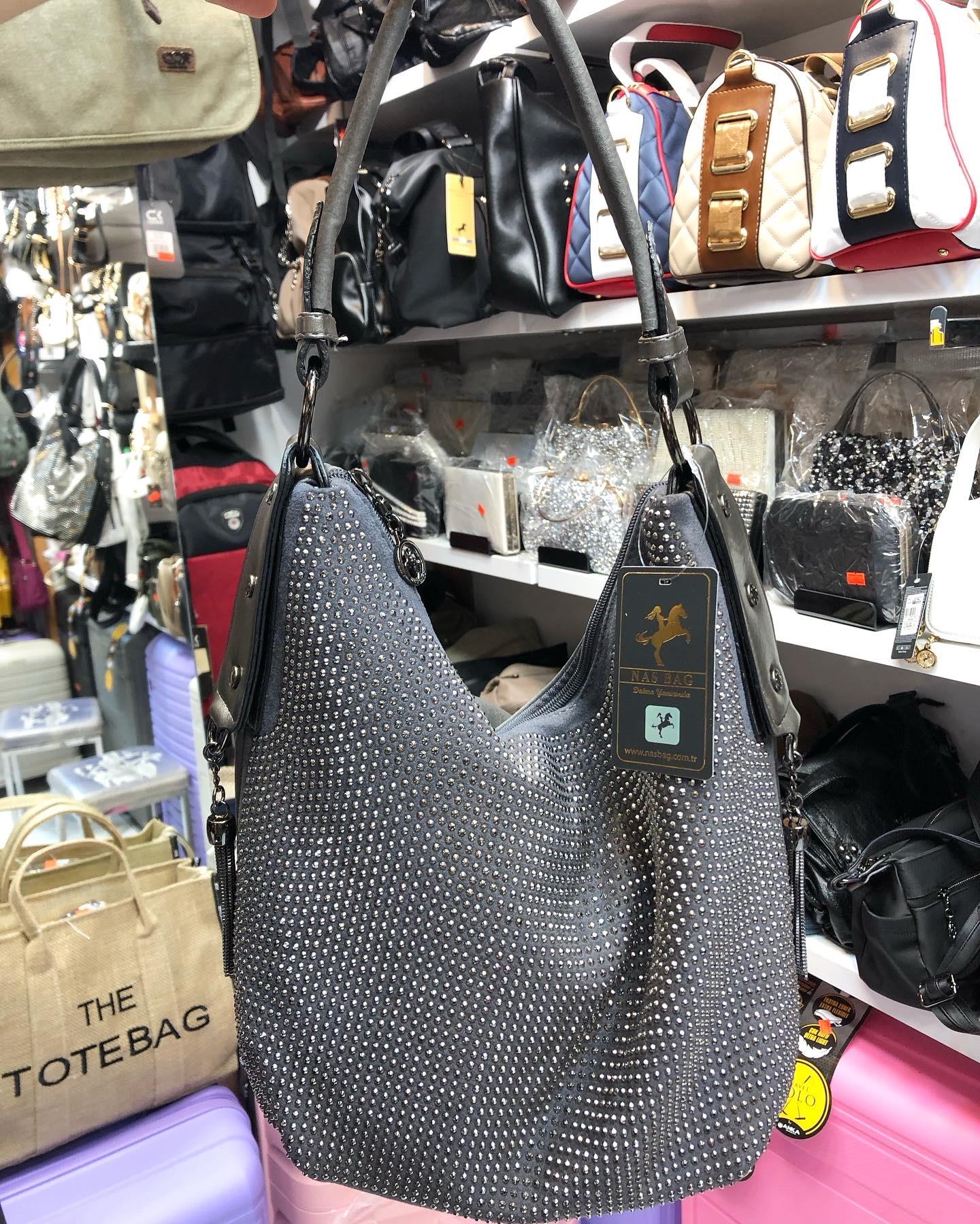 Nas Bag Kadın Omuz Çantası Beyaz Gümüş Taşlı