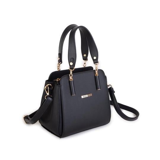 gümüş aksesuarlıdır Nas Bag Kadın Sade ve Şık El ve Omuz Çantası Siyah Mngo (Ölçüsü:24x21x16