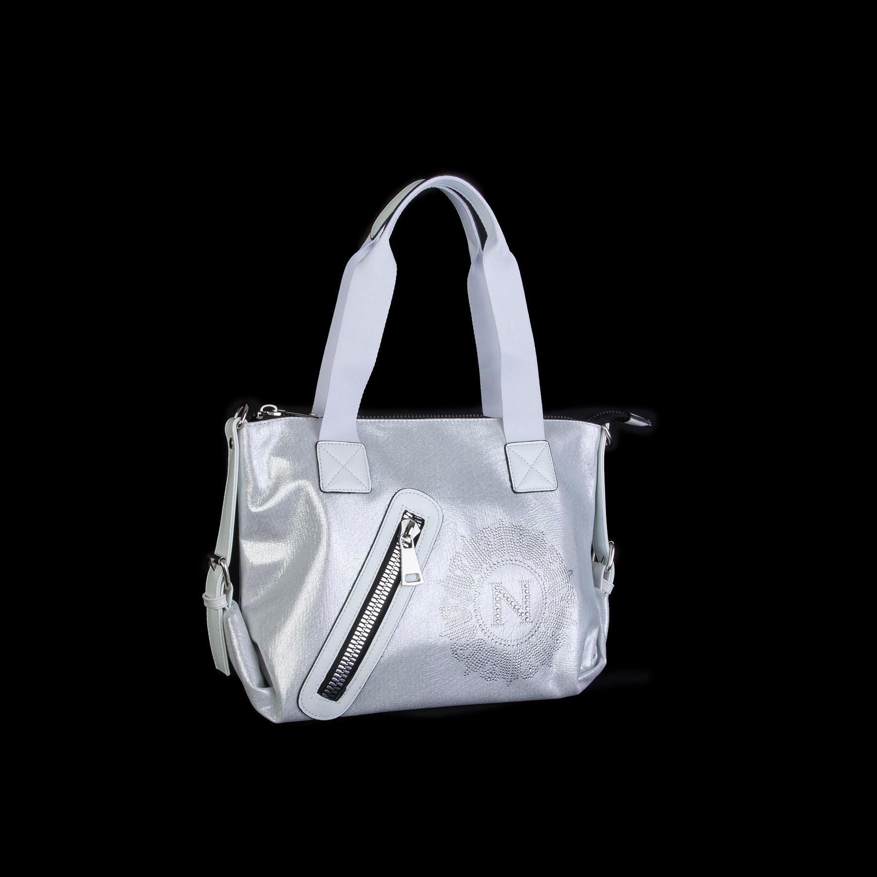 Nas Bag Kadın Taşlı Fermuarlı Şık Omuz Çantası ve Ayarlanabilir Askılı Gümüş Simli(33x30x12 cm)