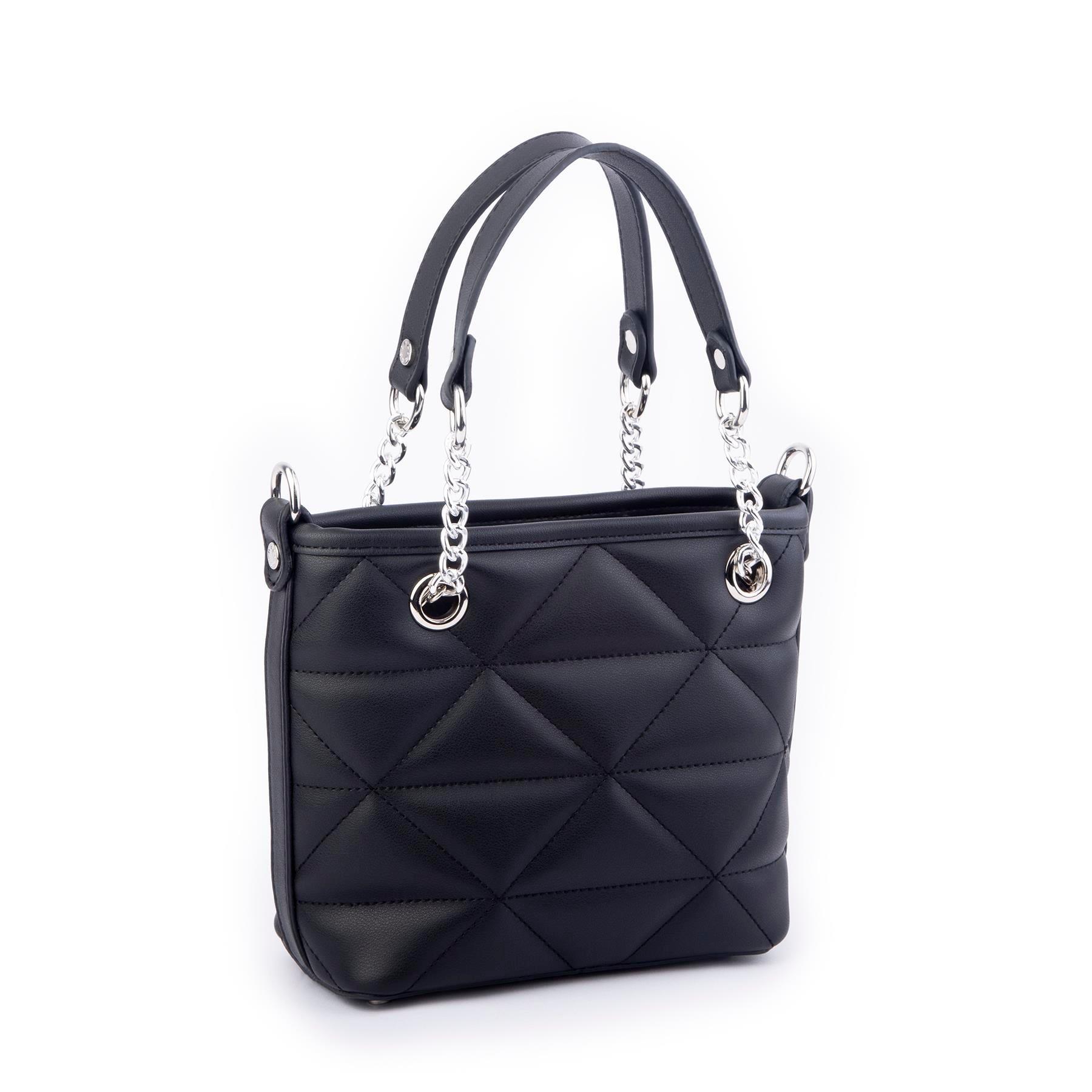 Nas Bag Mini Kadın Zincirli Kapitone El ve Çapraz Çanta 1305 Siyah Dona (19x19)