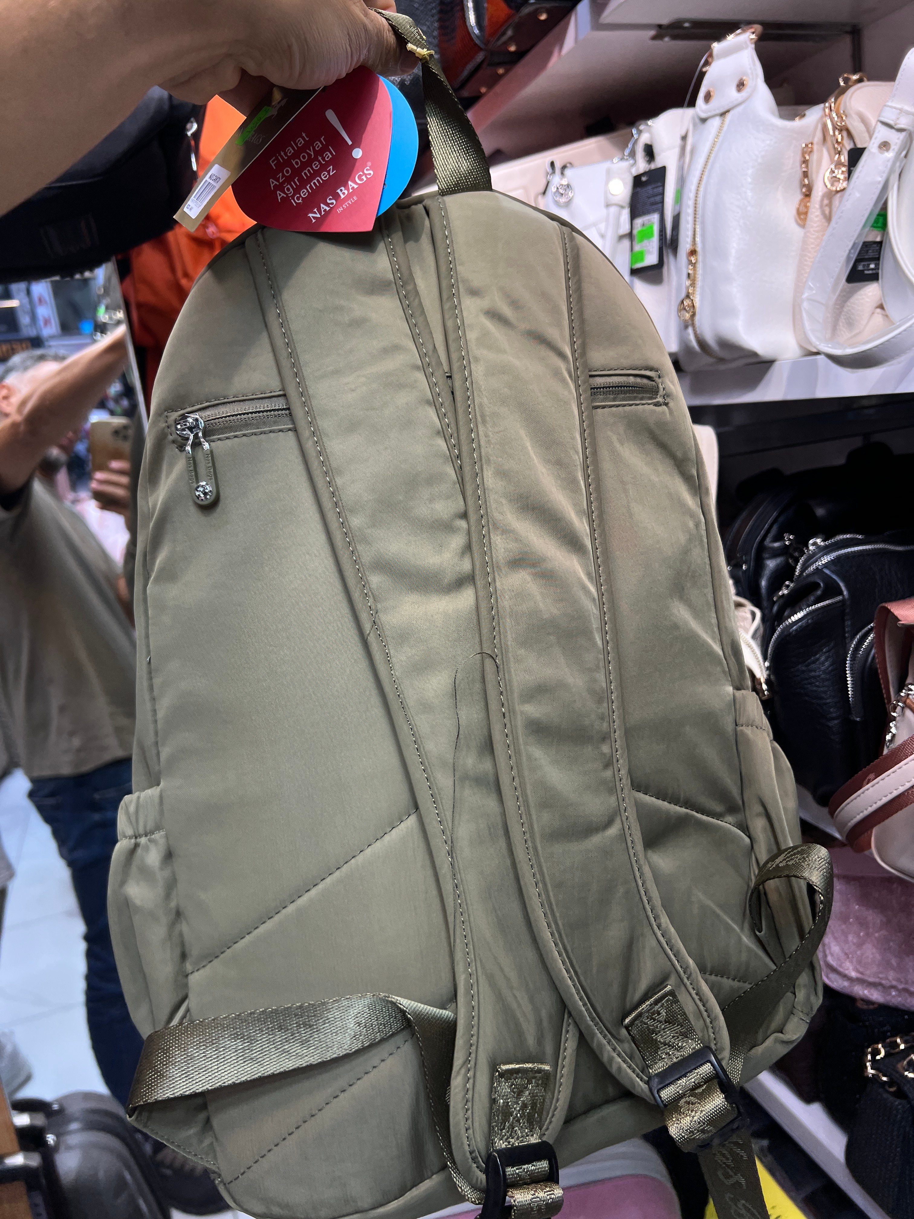 Nas Bag Unisex Hafif Büyük Boy Okul Çantası ve Spor Çantası Çok Gözlü Haki yeşilimsi 