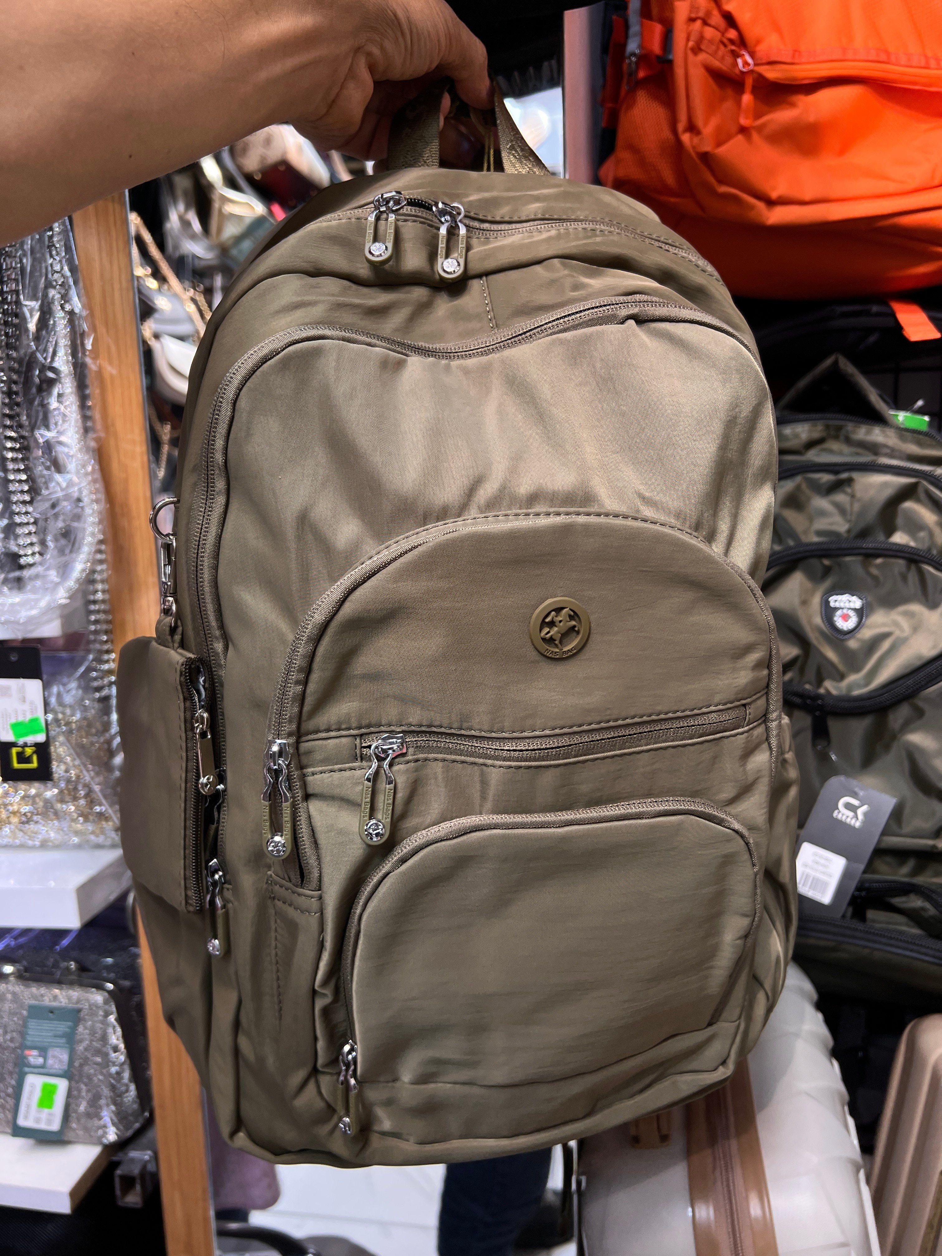 Nas Bag Unisex Hafif Büyük Boy Okul Çantası ve Spor Çantası Çok Gözlü Haki yeşilimsi 