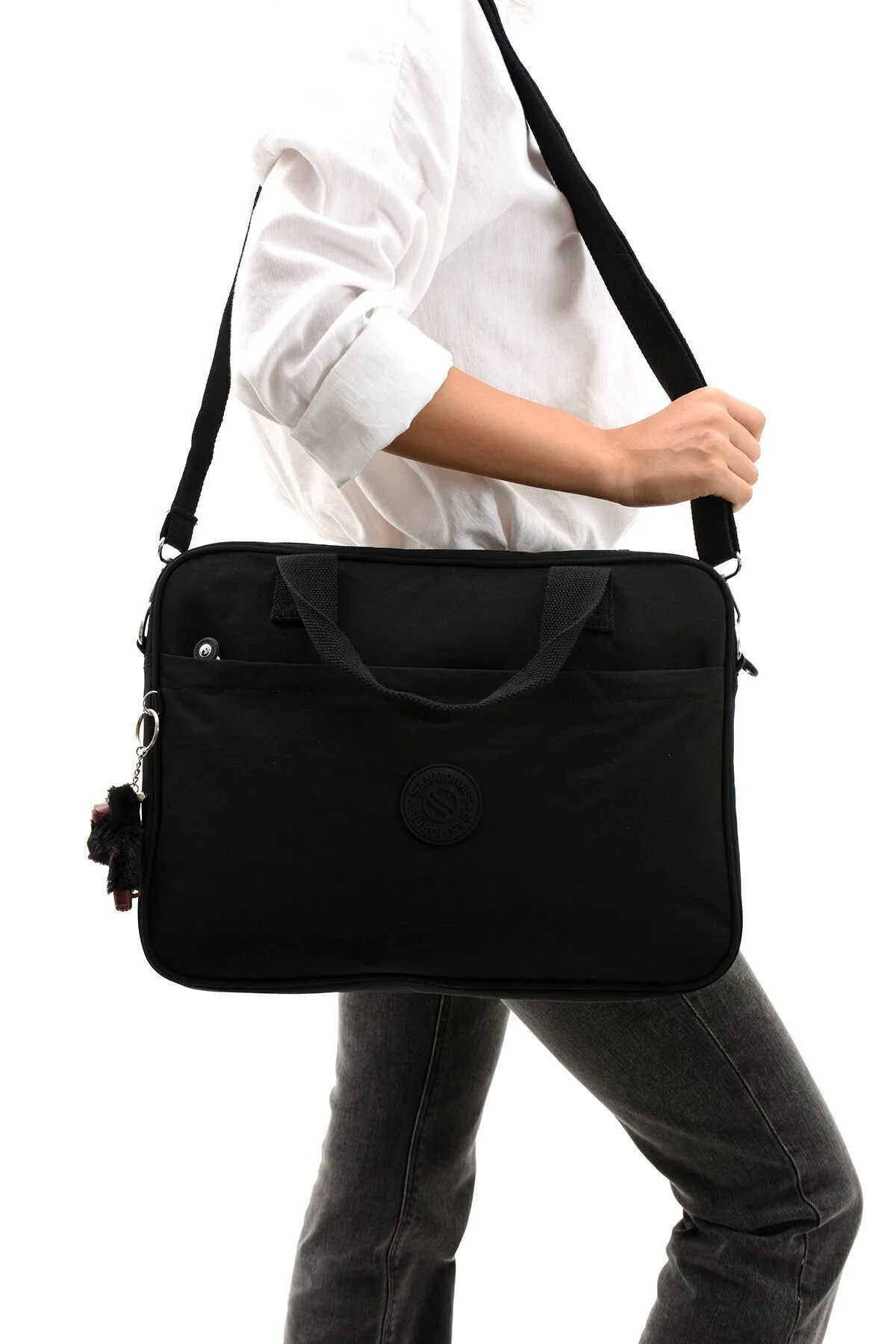 Sanmorris Unisex klinkır kumaş suya dayanıklı laptop bölmeli ayarlanabilir çapraz ve el askılı evrak ve laptop çantası f