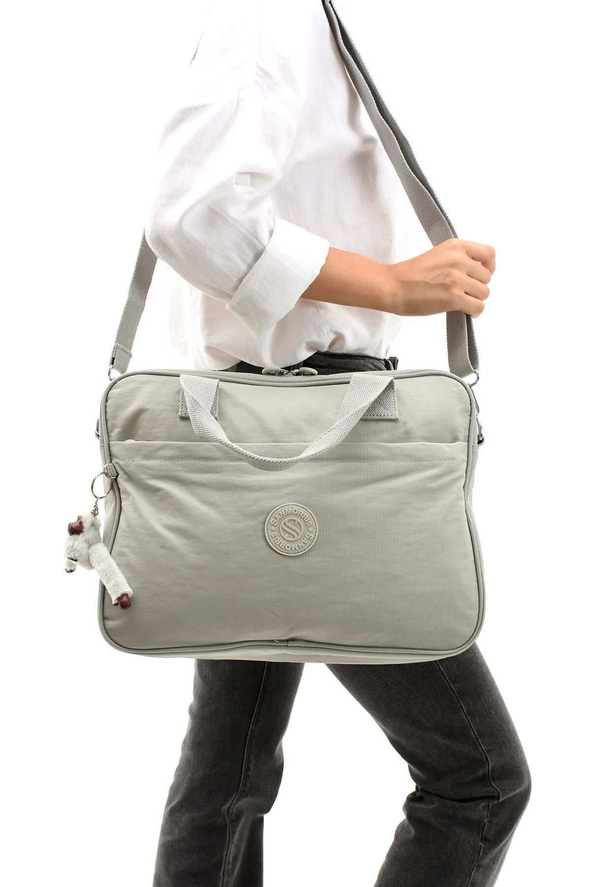 Sanmorris Unisex klinkır kumaş suya dayanıklı laptop bölmeli ayarlanabilir çapraz ve el askılı evrak ve laptop çantası f