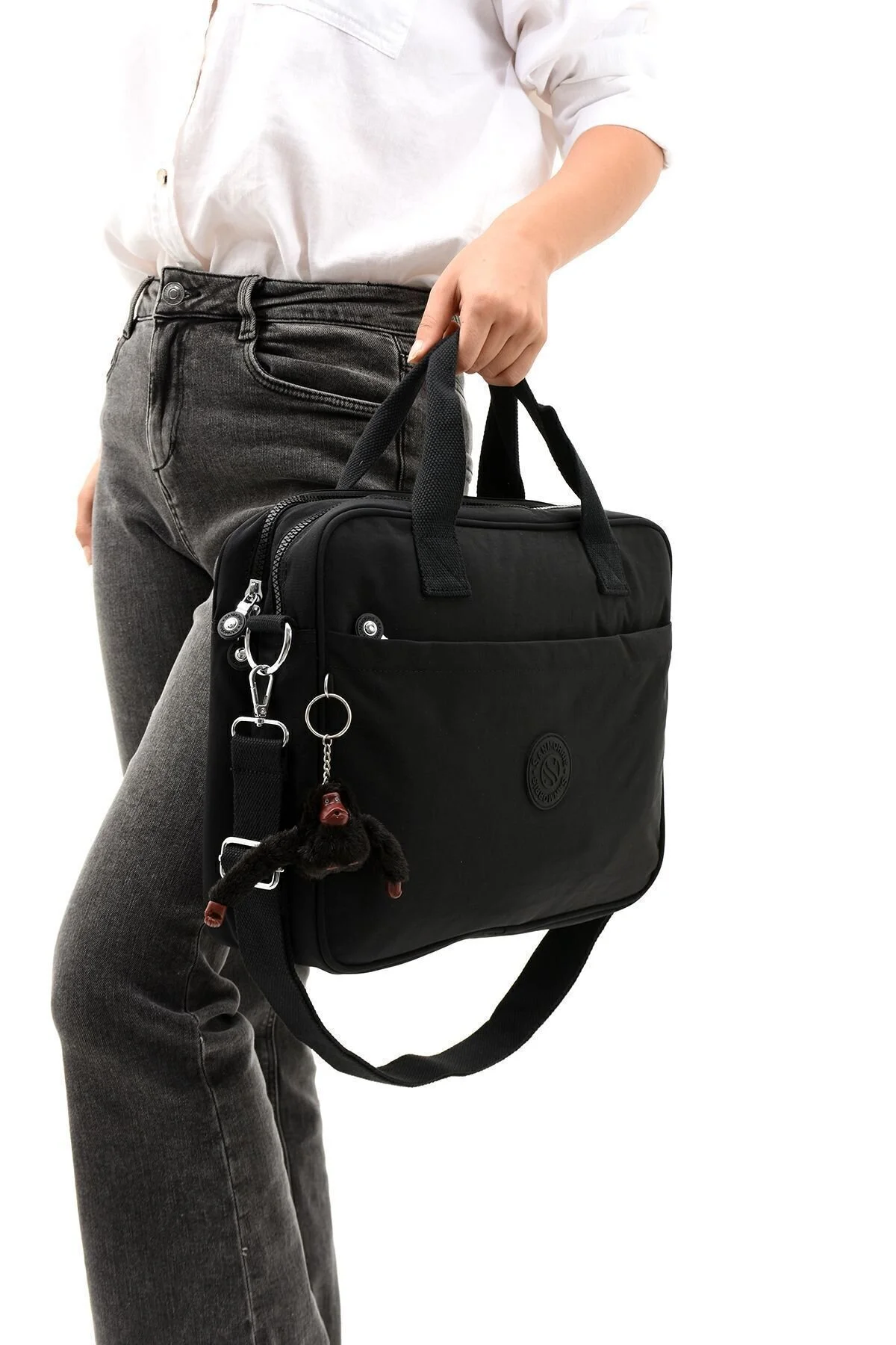 Sanmorris Unisex klinkır kumaş suya dayanıklı laptop bölmeli ayarlanabilir çapraz ve el askılı evrak ve laptop çantası f