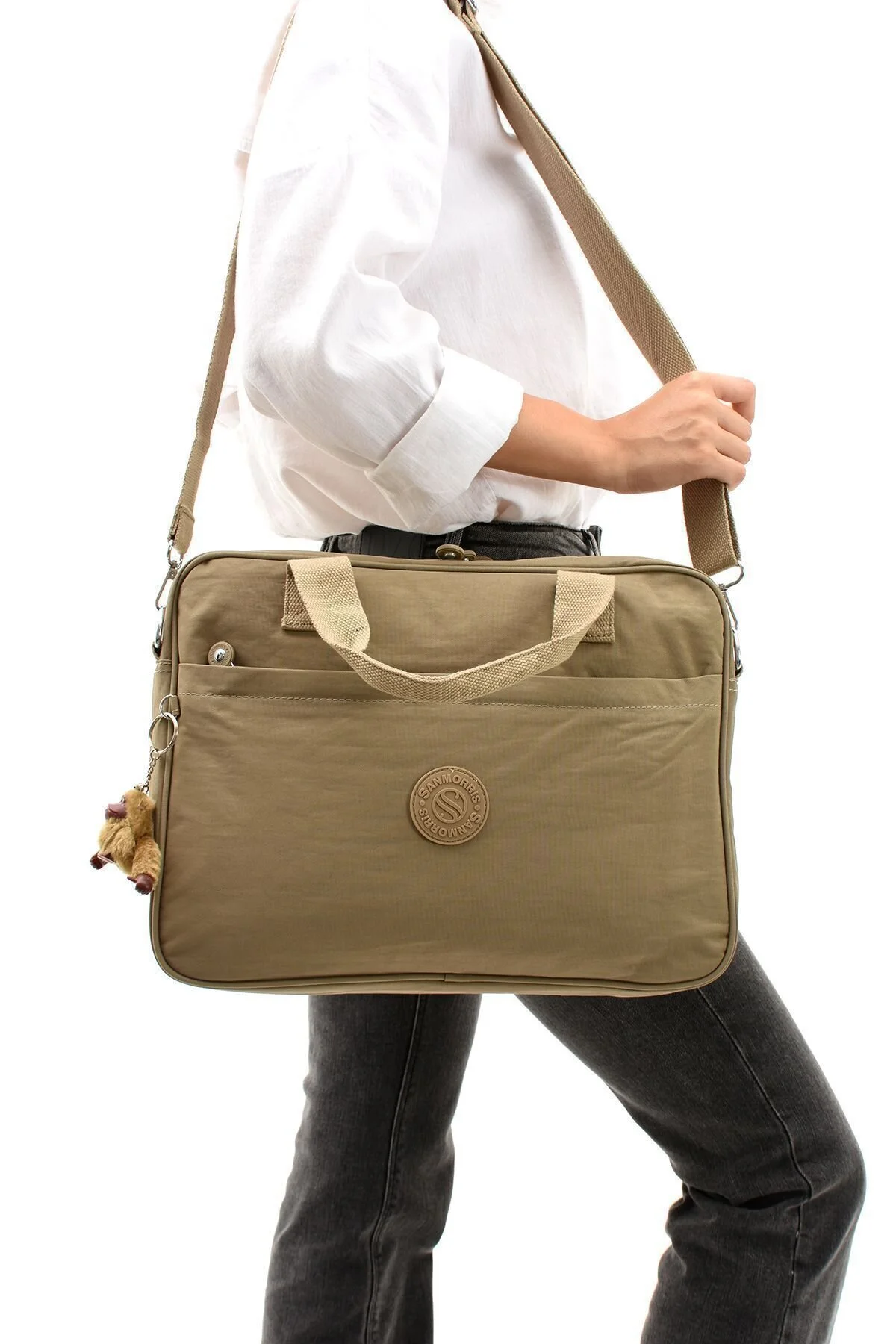 Sanmorris Unisex klinkır kumaş suya dayanıklı laptop bölmeli ayarlanabilir çapraz ve el askılı evrak ve laptop çantası f