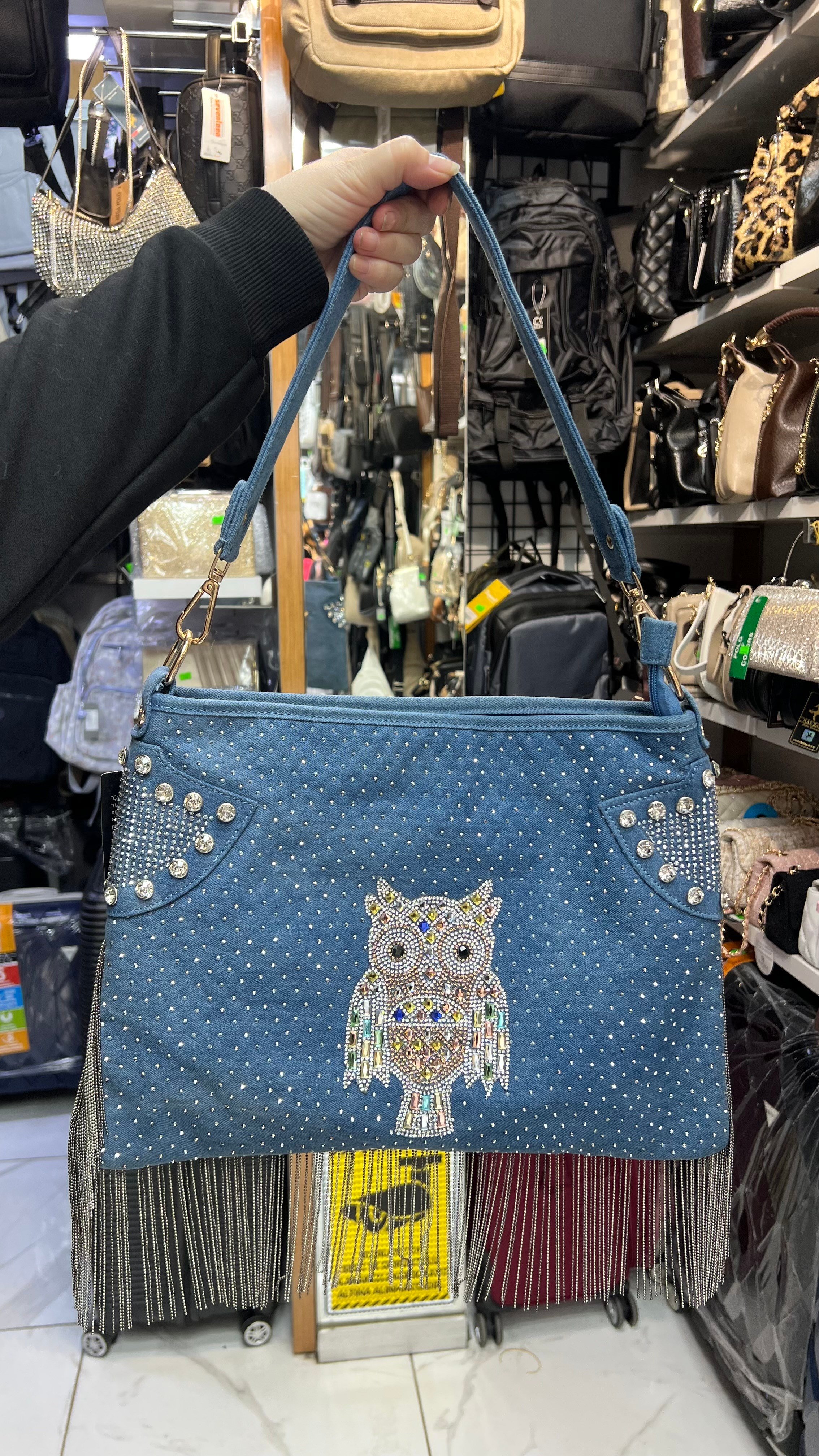 Taşlı kot çanta. Omuz çantası ebat 40cm30