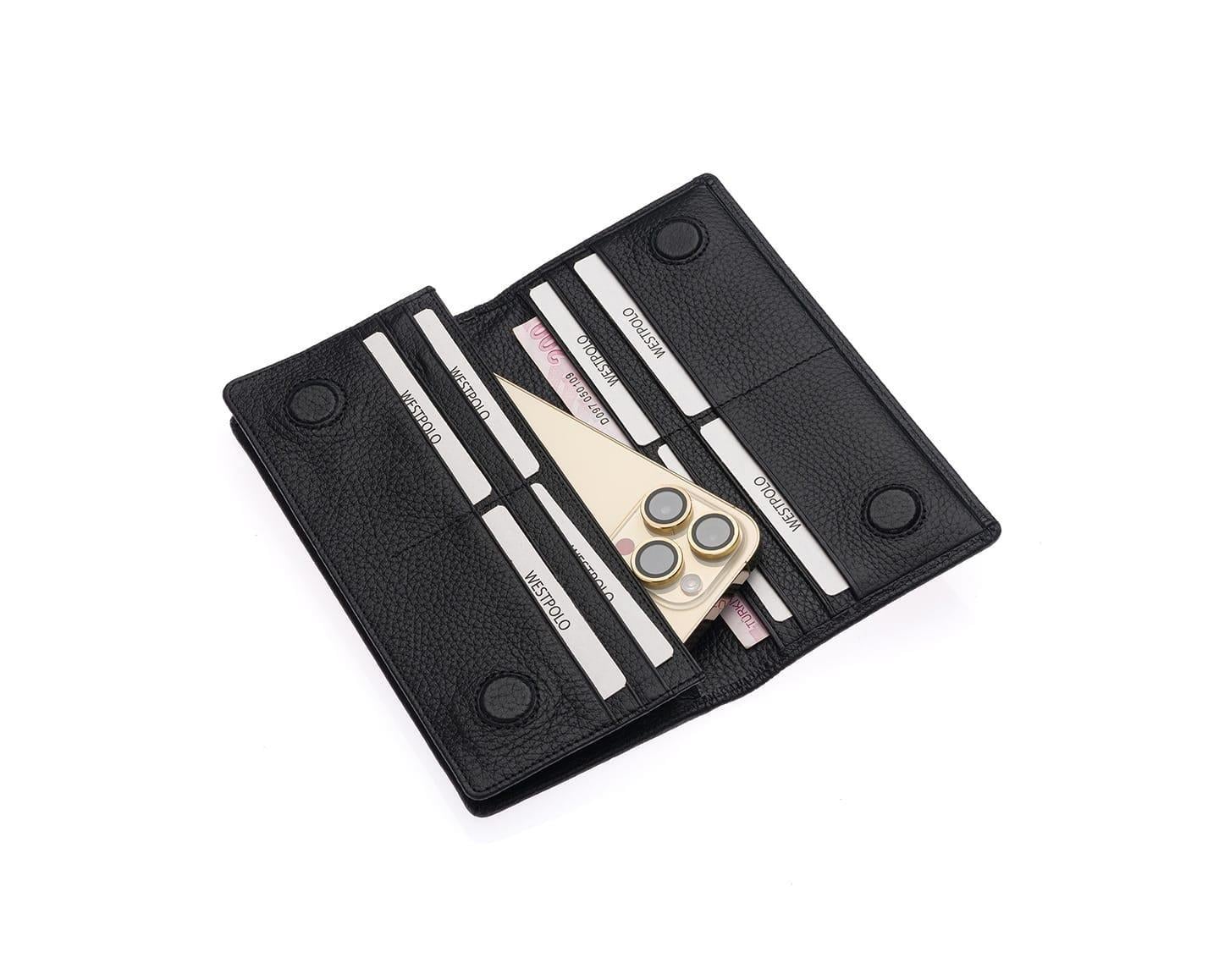 Westpolo Unisex Hakiki Deri Telefon Bölmeli Mıknatıslı Kapaklı Uzun Cüzdan, El Portföyü