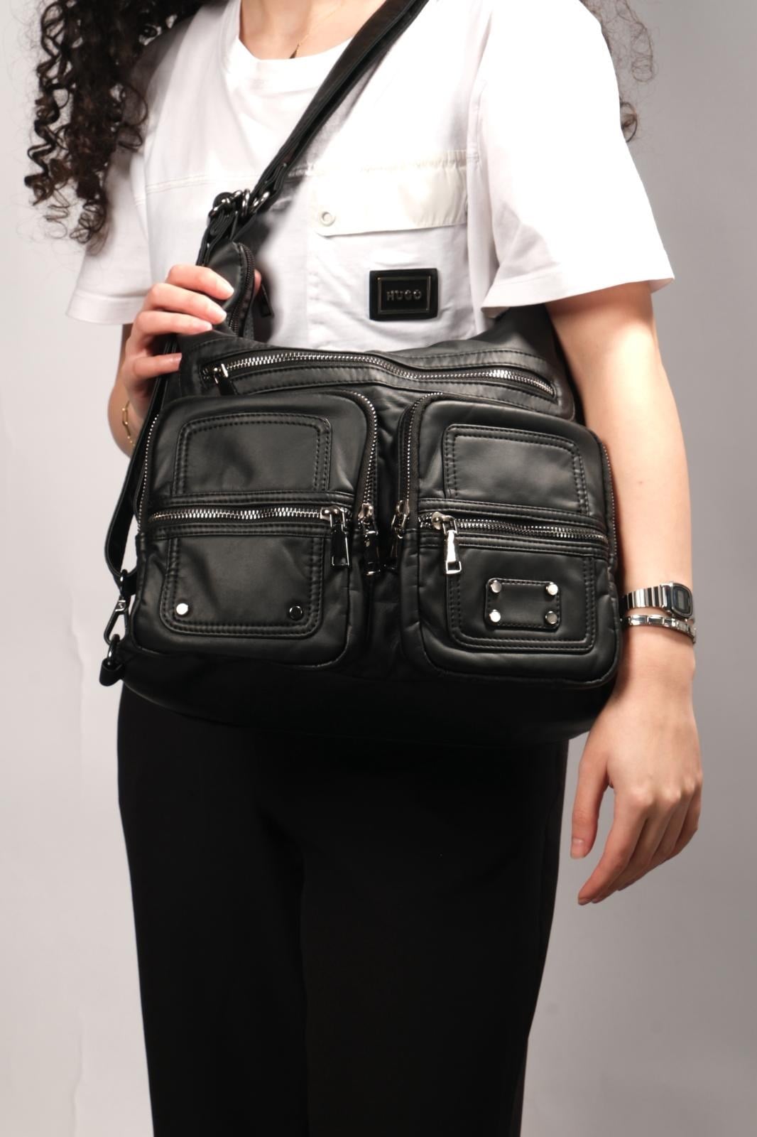 Yıkanmış deri çanta ebat 37cm35 sırt ve omuz kol çantası 