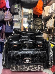 1130 leopar taşlı kadın sırt çantası iki gözlü şık tasarım ebat 30cm24 siyah leopar 