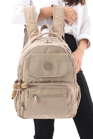 8866 Kenyon Cox Kahve Orta Boy Okul Ve Günlük Krinkıl Kumaş Sırt Çantası 40X30CmDerinlik 15 Cm