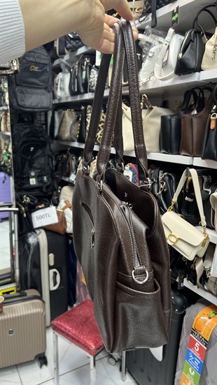 Acı kahve 1507) Nas Bag Kadın Büyük Boy Üç Bölmeli Omuz Çantası Siyah Victoria