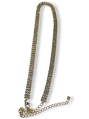 Altın Kadın Kemer 3 sıra Su Yolu Abiye Elbise Kemeri  75 Cm Taş Kısmı 20Cm Zincir 105 Cm 