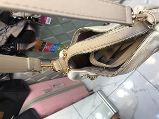 düz krem Kadın Omuz ve Çapraz Çanta Çok Gözlü Şık Tasarım (28x18 cm