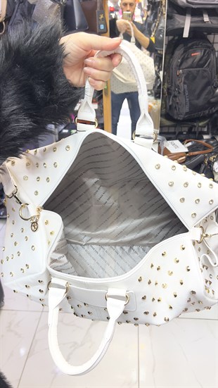 El valizli Zımba Detaylı Kadın El Çantası - 436 BEYAZ NATURAL 45cm15cm25 cm