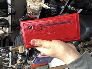 ElizaBell Kırmızı Gerçek Deri Kadın Cüzdanı %100 Deri Büyük Para Kart Çantası