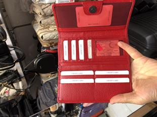 ElizaBell Kırmızı Gerçek Deri Kadın Cüzdanı %100 Deri Büyük Para Kart Çantası