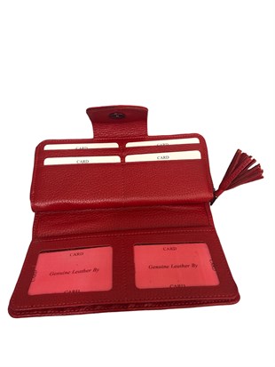 ElizaBell Kırmızı Gerçek Deri Kadın Cüzdanı %100 Deri Büyük Para Ve  Kart Çantası