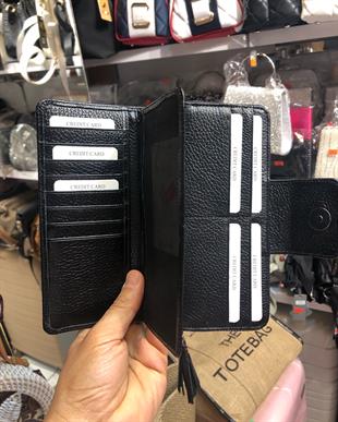 ElizaBell siyah Gerçek Deri Kadın Cüzdanı %100 Deri Büyük Para Ve  Kart Çantası