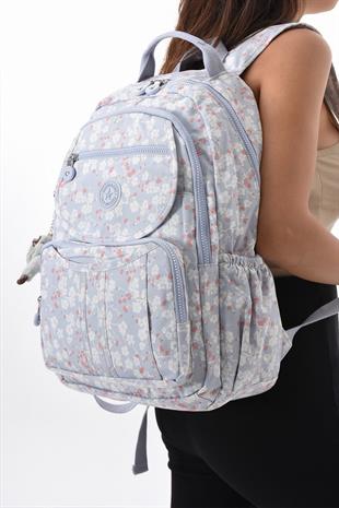 Gri çiçekli  Kenyon Cox 8860 Mor Unisex Klınkır Maymunlu Günlük ve Okul Sırt Çantası 