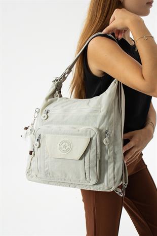 Gri Kırinkıl kumaş sırt ve kol çantası çift kullanımlı su geçirmez kumaş çanta 