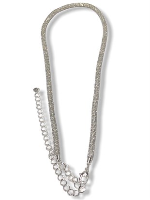 Gümüş Kadın Kemer Boru Zincir Taşlı Abiye Elbise Kemeri  75 Cm Taş Kısmı 20Cm Zincir 105 Cm 