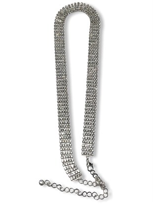 Gümüş Renk Kadın Kemer 5 sıra Su Yolu Abiye Elbise Kemeri  75 Cm Taş Kısmı 20Cm Zincir 105 Cm 