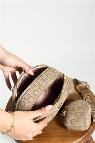 İmpolo Adela VizonEmpirme Baskı Omuz Ve Çapraz Kadın Çantası 15×21 ebatında