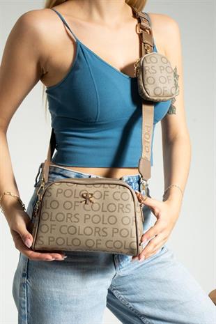 İmpolo Adela VizonEmpirme Baskı Omuz Ve Çapraz Kadın Çantası 15×21 ebatında