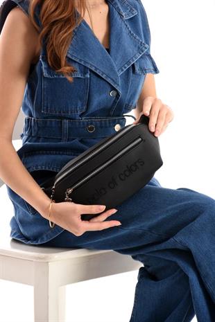 ImPolo Miya LkSiyah Doku Baskı Spor Kadın Bel Çanta 17×40 ebatında