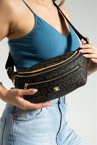 İmpolo Miya Siyah KamelEmpirme Baskı Spor Kadın Bel Çanta 17×40 Ebatında