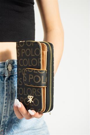 ImPolo Nili SiyahKamelEmpirme Baskı Kadın El Cüzdanı 10×17 Ebatında