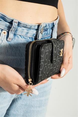 ImPolo Nili SiyahKamelEmpirme Baskı Kadın El Cüzdanı 10×17 Ebatında