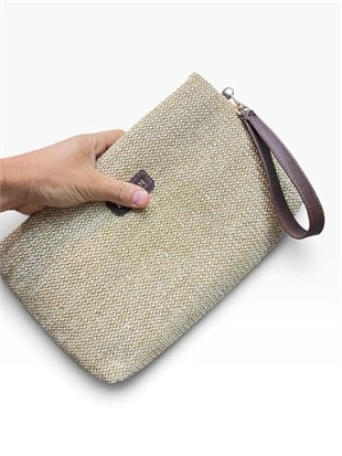 Hasır krem kahve Kadın clutch çanta kılaç çanta portföy çanta el çantası ebat 20cm30 