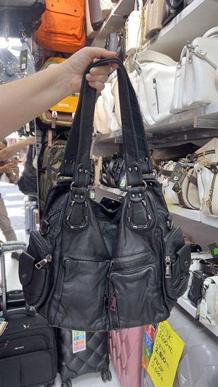 Kadın çok gözlü omuz çantası yıkanmış deri  ebat 37cm34