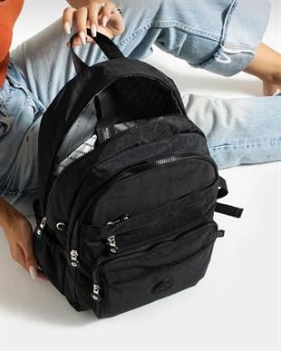 Mega 259 Klinkır Sırt Çantası Siyah Kadın sırt çanta 30cm27cm orta boy kırinkil kumaş çanta 