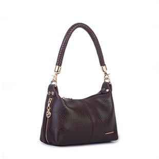 Kahve Örgü askılı kadın omuz çantası orta ebat 25cm15