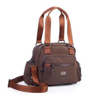 Kahve Rengi Nas bags kadın kol ve çapraz askılı. Çok gözlü çanta 1402 ebat 27cm32 