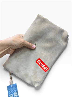 Krem bej  Süet gerçek deri nubuk deri  Kadın clutch çanta kılaç çanta portföy çanta el çantası ebat 20cm30