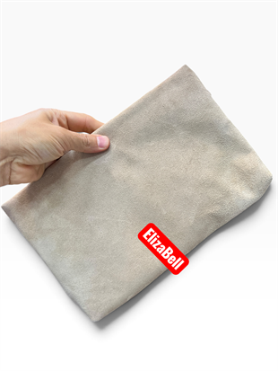 Krem bej  Süet gerçek deri nubuk deri  Kadın clutch çanta kılaç çanta portföy çanta el çantası ebat 20cm30