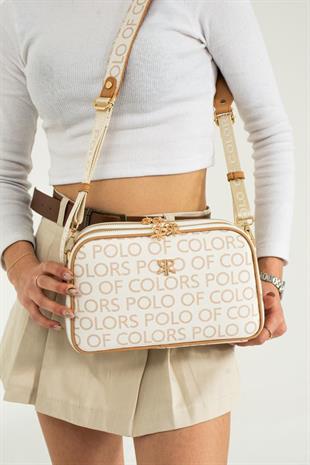 Krem  Kadın postacı çanta  25cm17 çok gözlü 