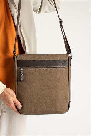 Mega 417 UNISEX Kanvas Postacı Çantası Askılı Çanta Omuz Çanta YEŞİL-TABA