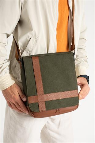 Mega 417 UNISEX Kanvas Postacı Çantası Askılı Çanta Omuz Çanta YEŞİL-TABA