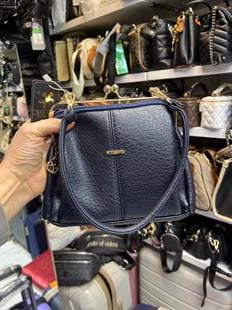 Nas Bag Burslu Klipsli Vintage Omuz ve Çapraz Çanta (23x20 cm ebatlarındadır) Lacivert Victoria